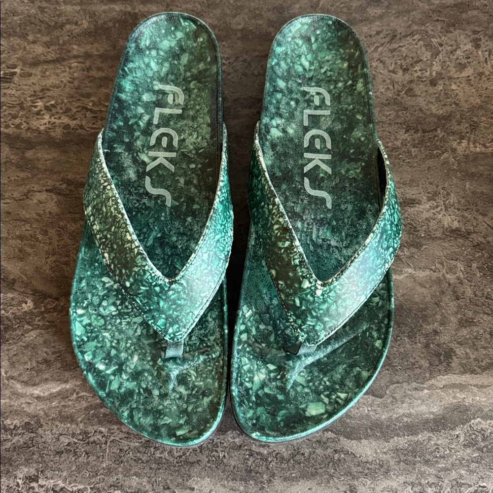 West Beach Flip Flop. Green Marble Flip Flops - Picture 2 of 6